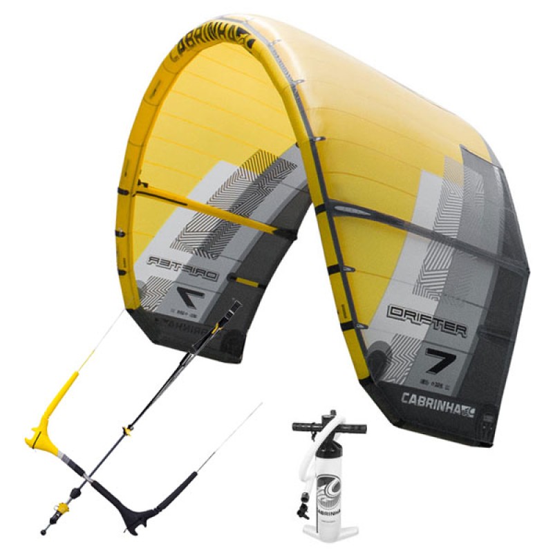 Cabrinha Drifter Kite + Bar und Pumpe aus 2018 Farbe Gelb /schwarz