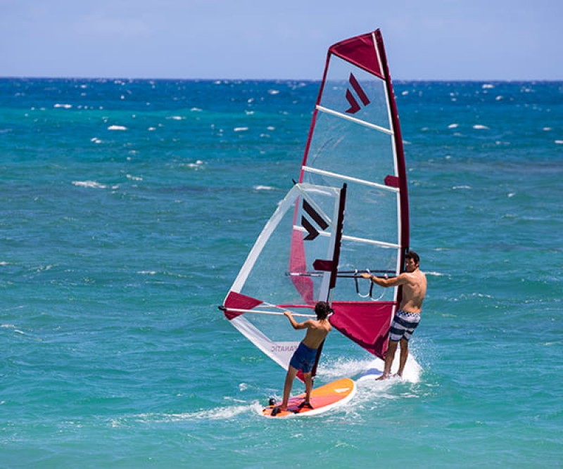 Fanatic Viper + Ride Rigg zu zweit beim Windsurfen